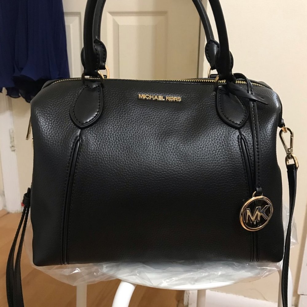 MICHAEL KORS LENOX BLACK PEBBLE LEATHER SATCHEL - Picture 2 of 6